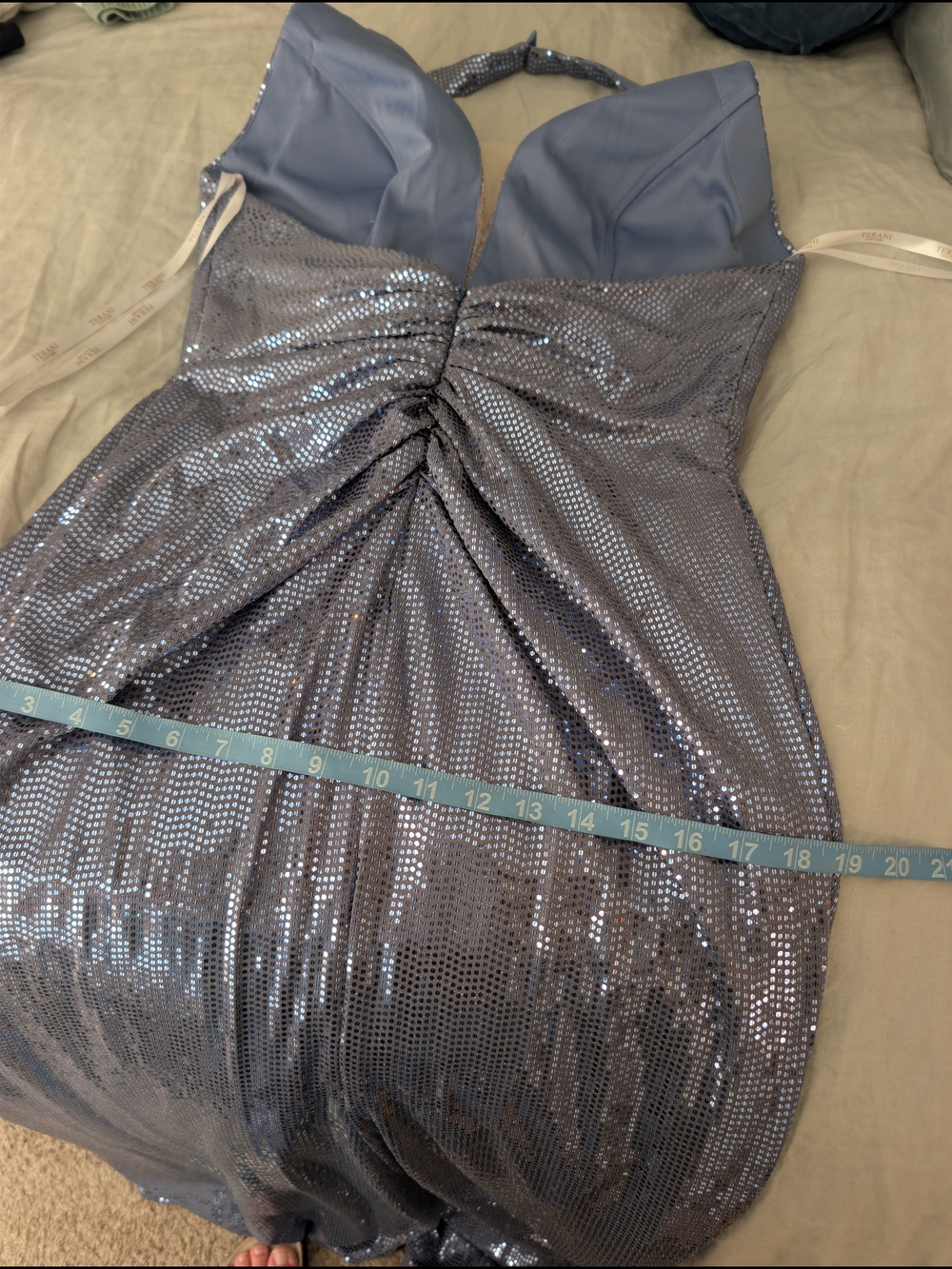 NWT Terani Couture 251P4369 Sequin Halter Rosette Gown Denim Blue Size 10 - Picture 11 of 11